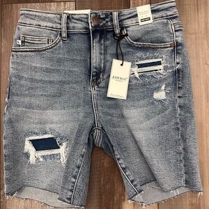 Judy Blue Distressed Denim Shorts with Patch Details
